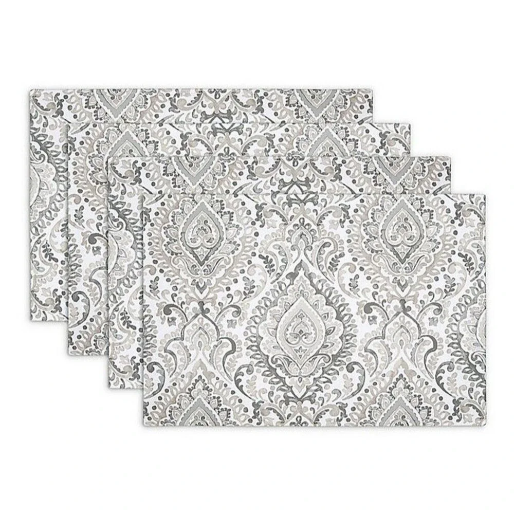 Watercolor Damask Indoor Outdoor Placemats Set of 4 Gray Paisley Beach Summer